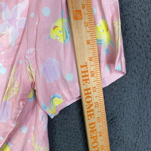 Disney Button Down Mens L Pink The Little Mermaid Flounder Camp Shirt Rayon NEW - Picture 6 of 9